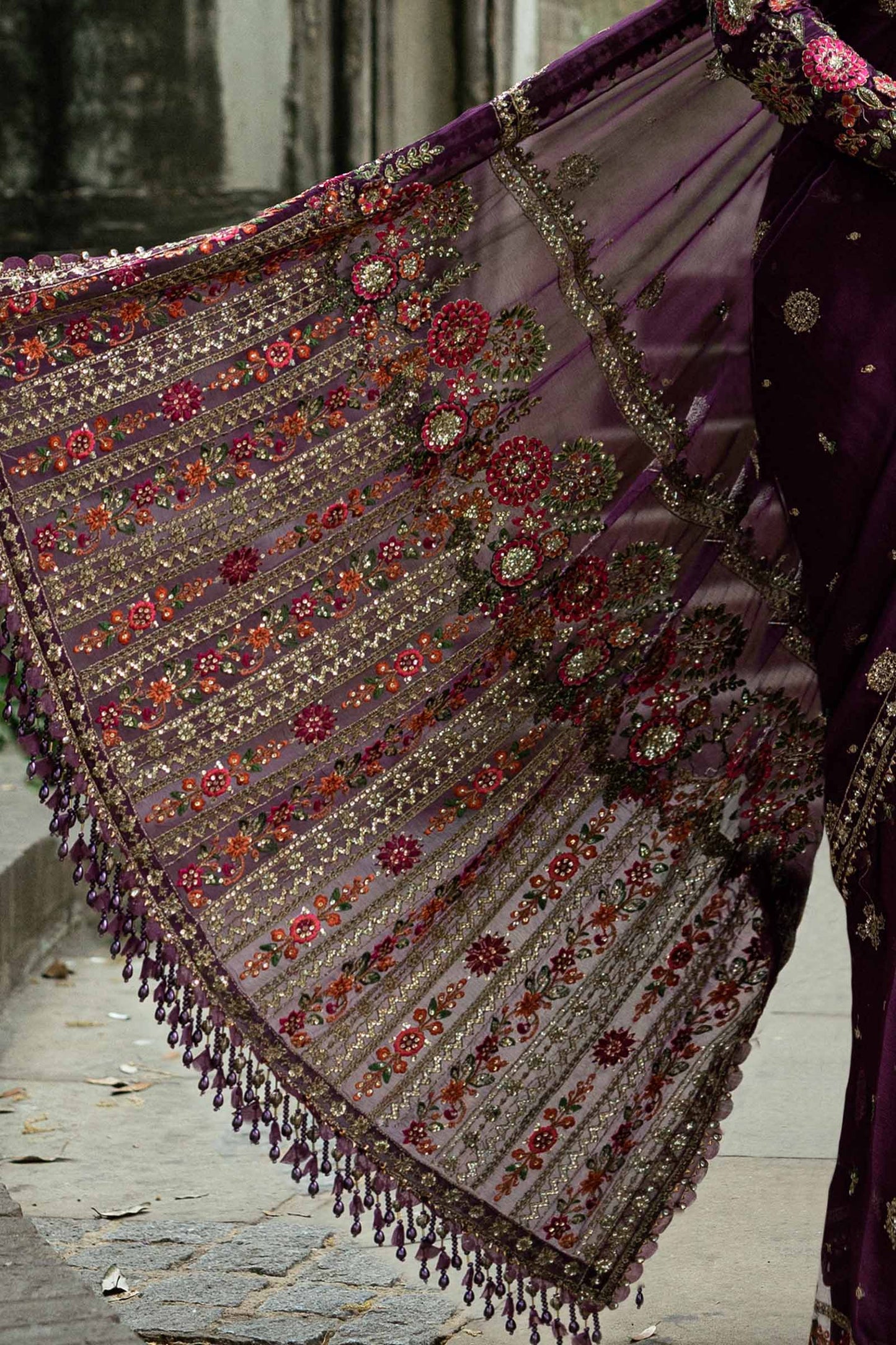 Unstitched Embroidered Chiffon Saree