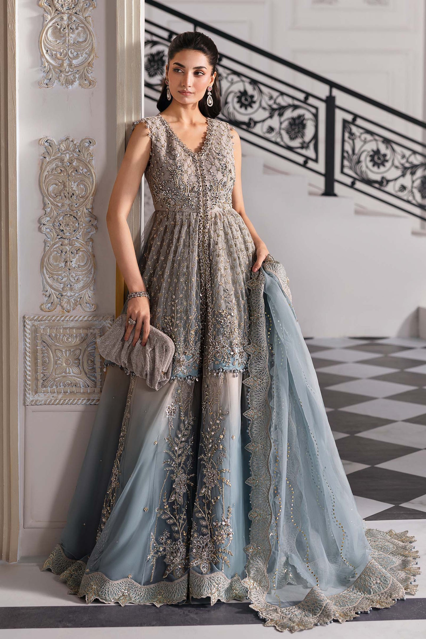 3 Piece Unstitched Embroidered Net Suit | BD-3002