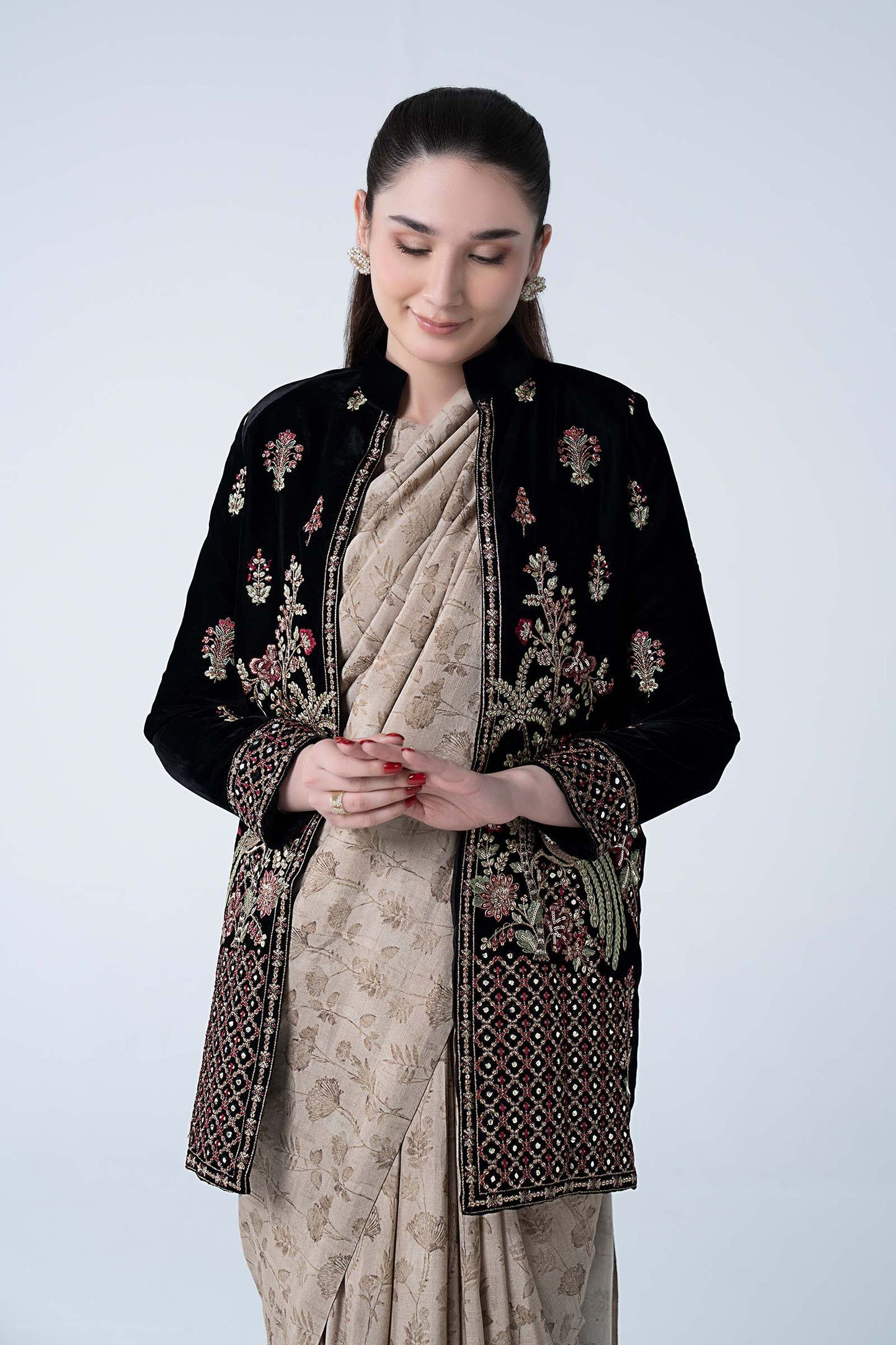 2 Pc Saree Jacket MB-WF24-51-Black & Coffee