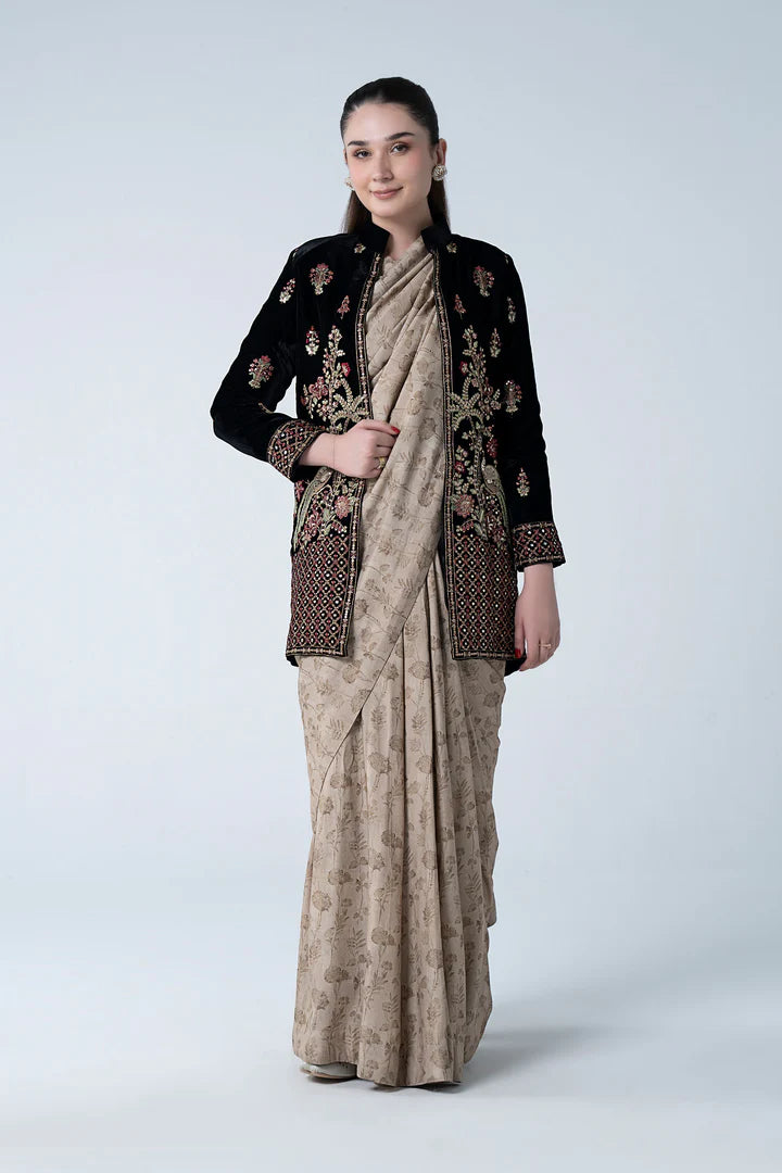 2 Pc Saree Jacket MB-WF24-51-Black & Coffee