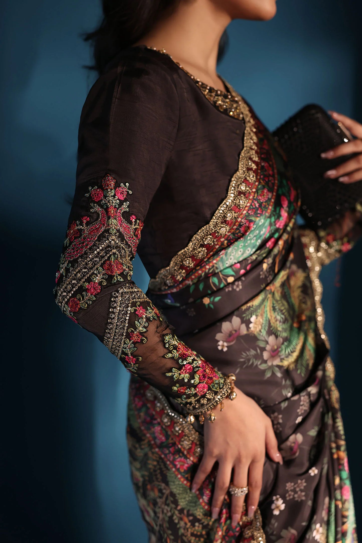 Embroidered Satin Silk Saree