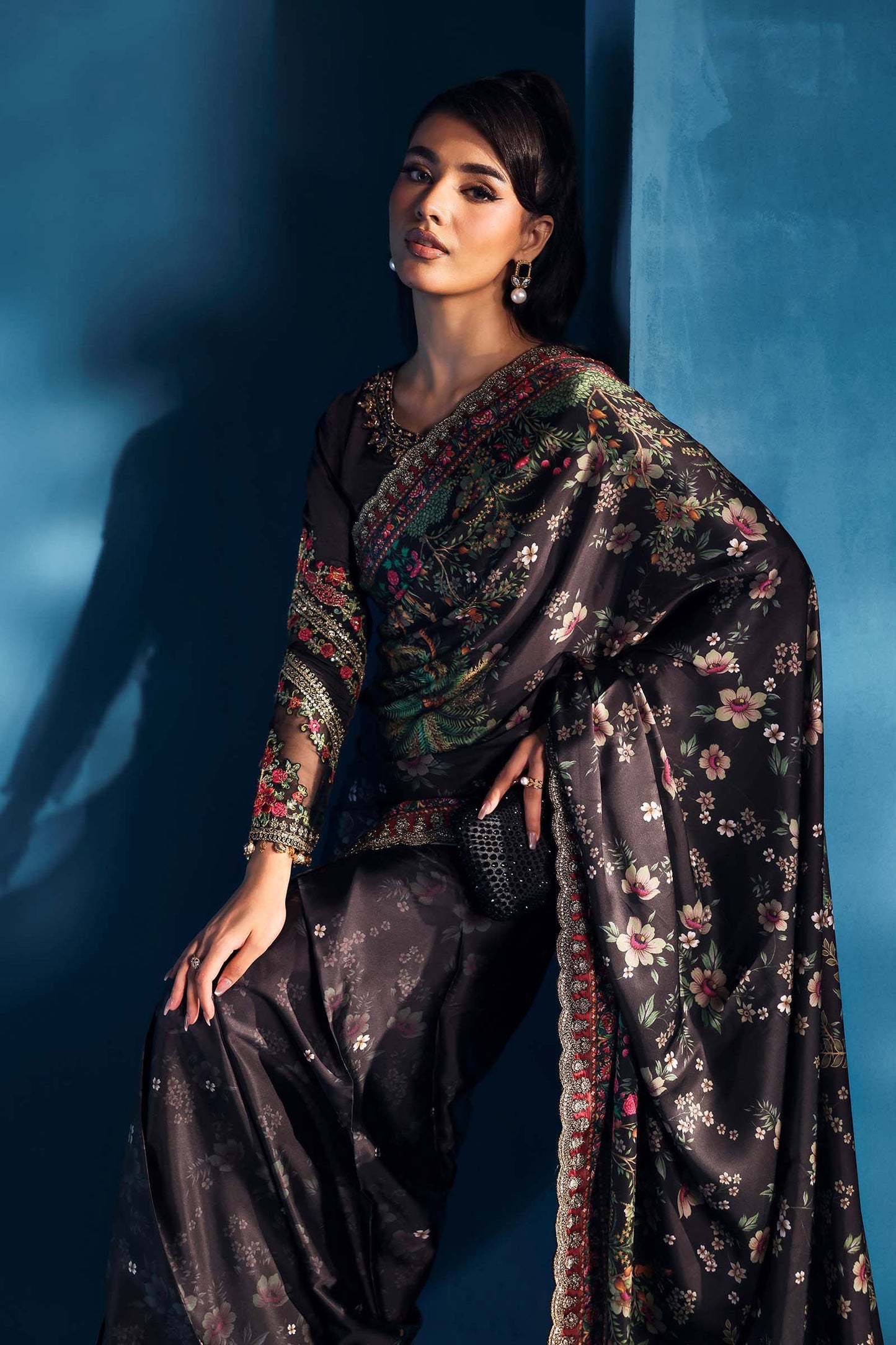 Embroidered Satin Silk Saree