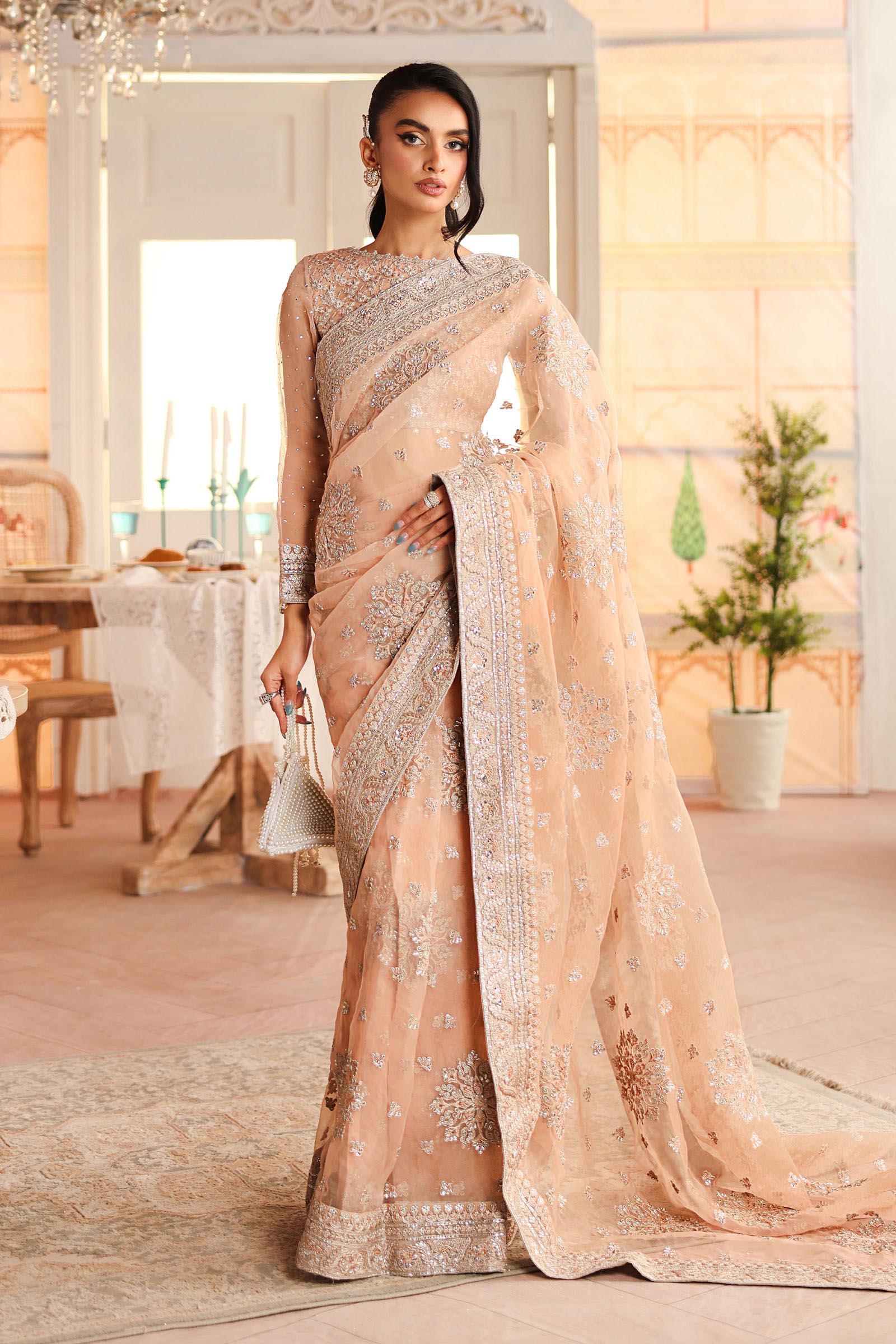 Embroidered Organza Saree SF-PF25-14-Peach