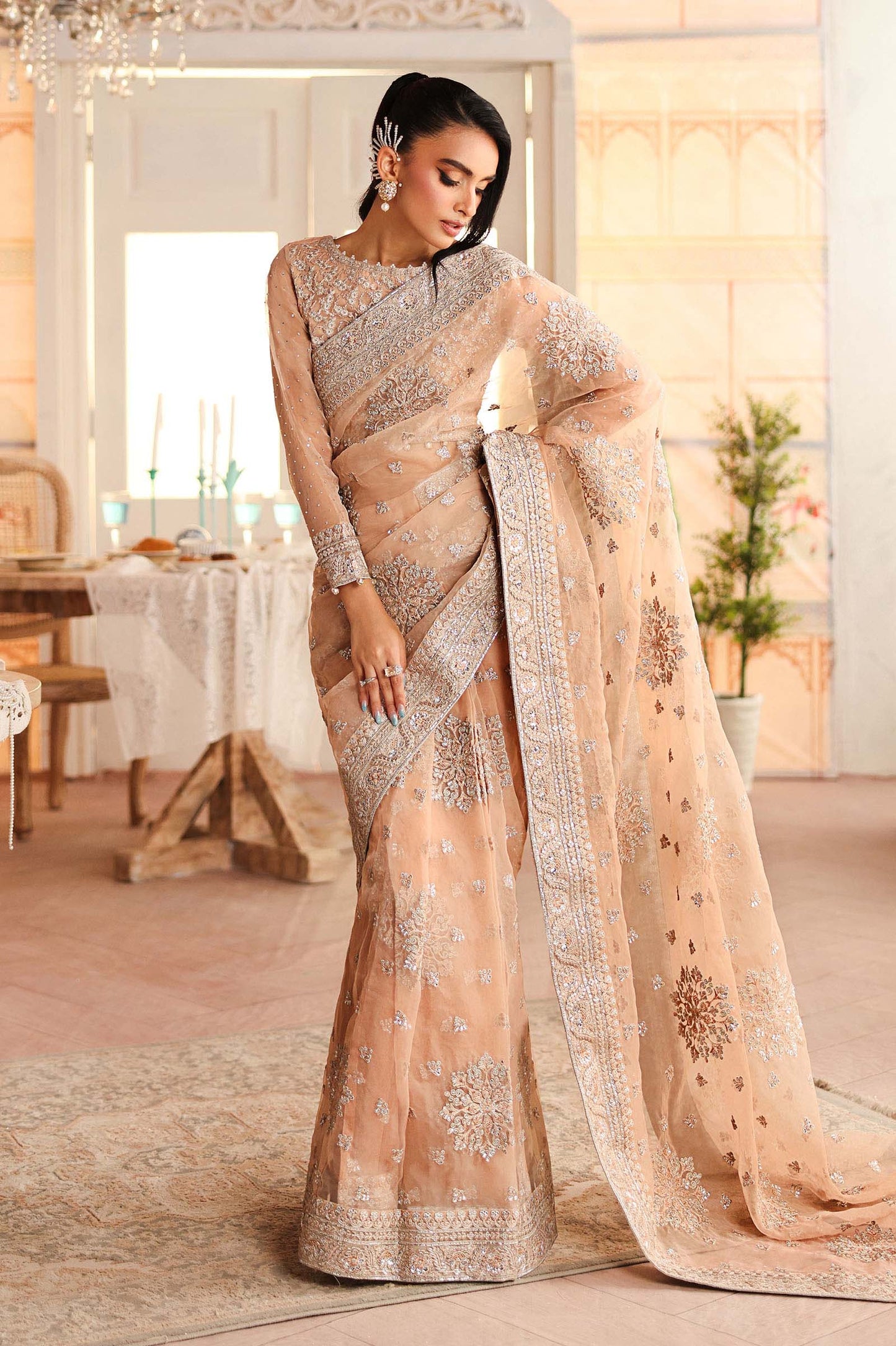Embroidered Organza Saree SF-PF25-14-Peach