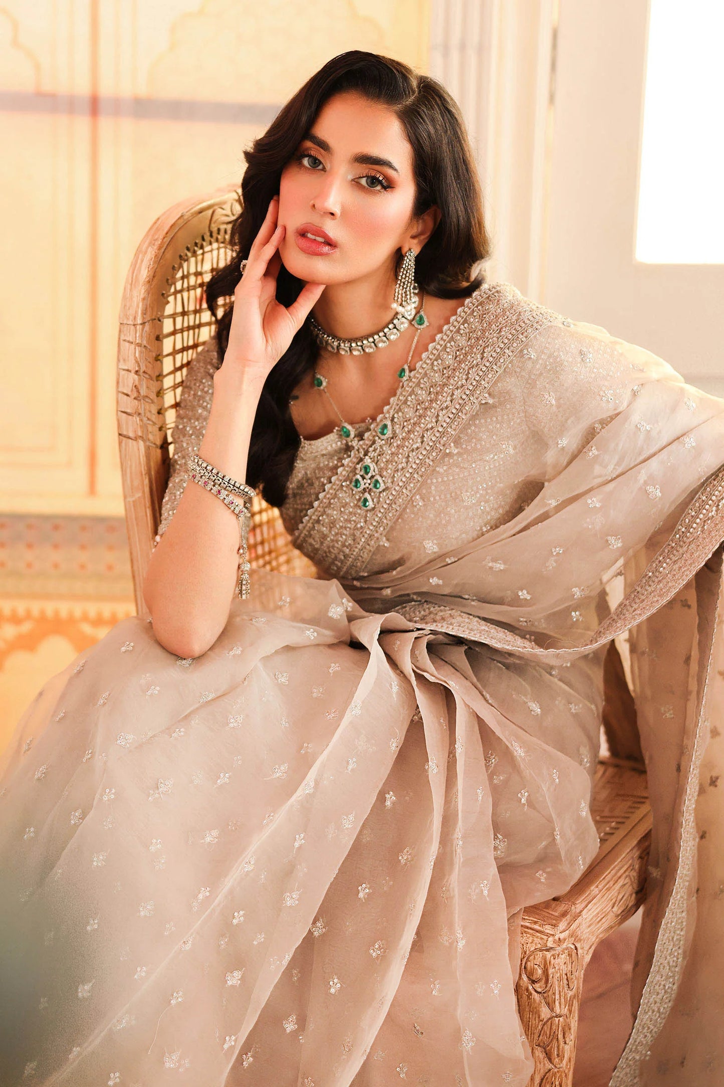 Embroidered Raw Silk Saree SF-PF25-15-Grey