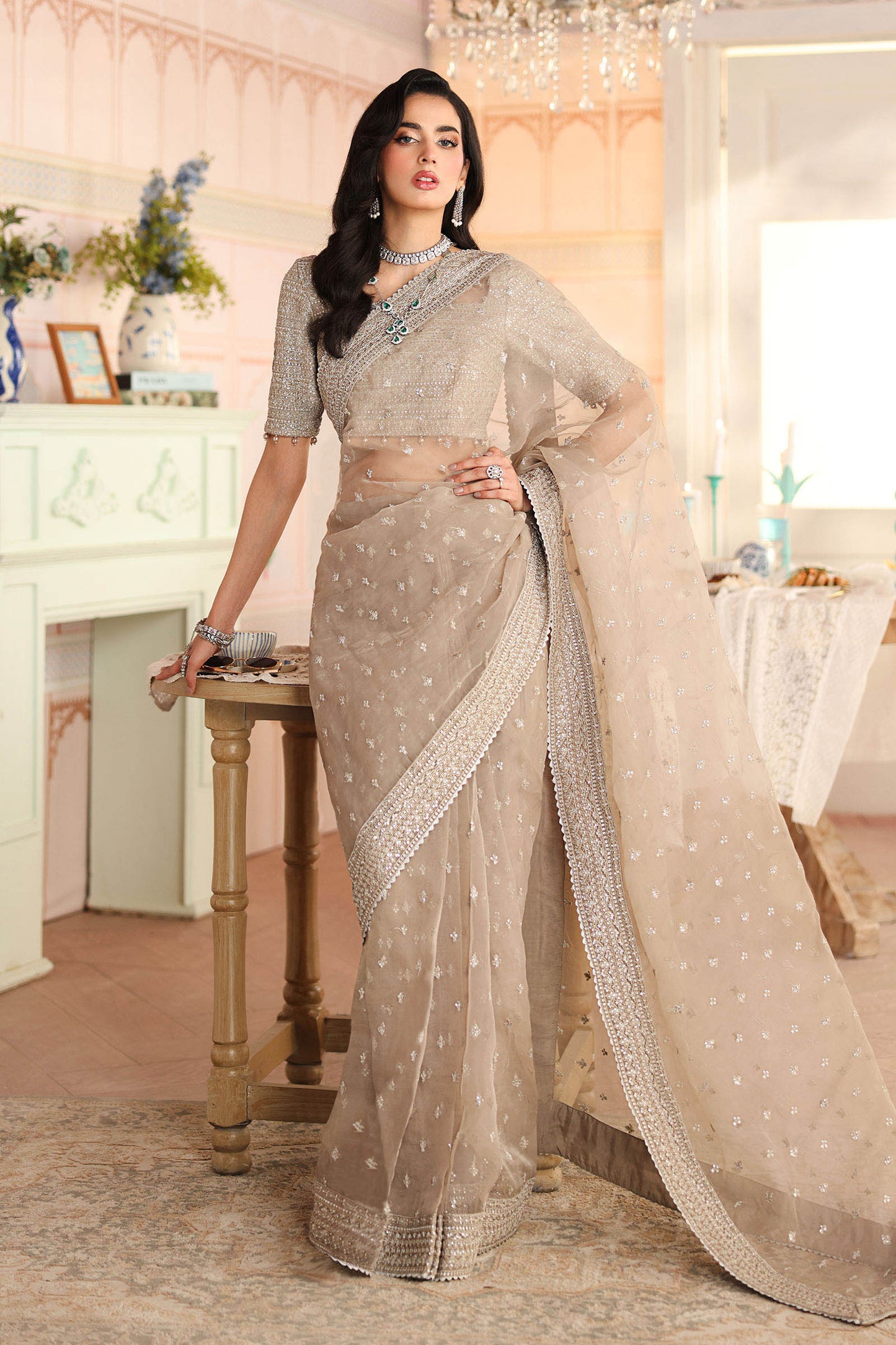 Embroidered Raw Silk Saree SF-PF25-15-Grey