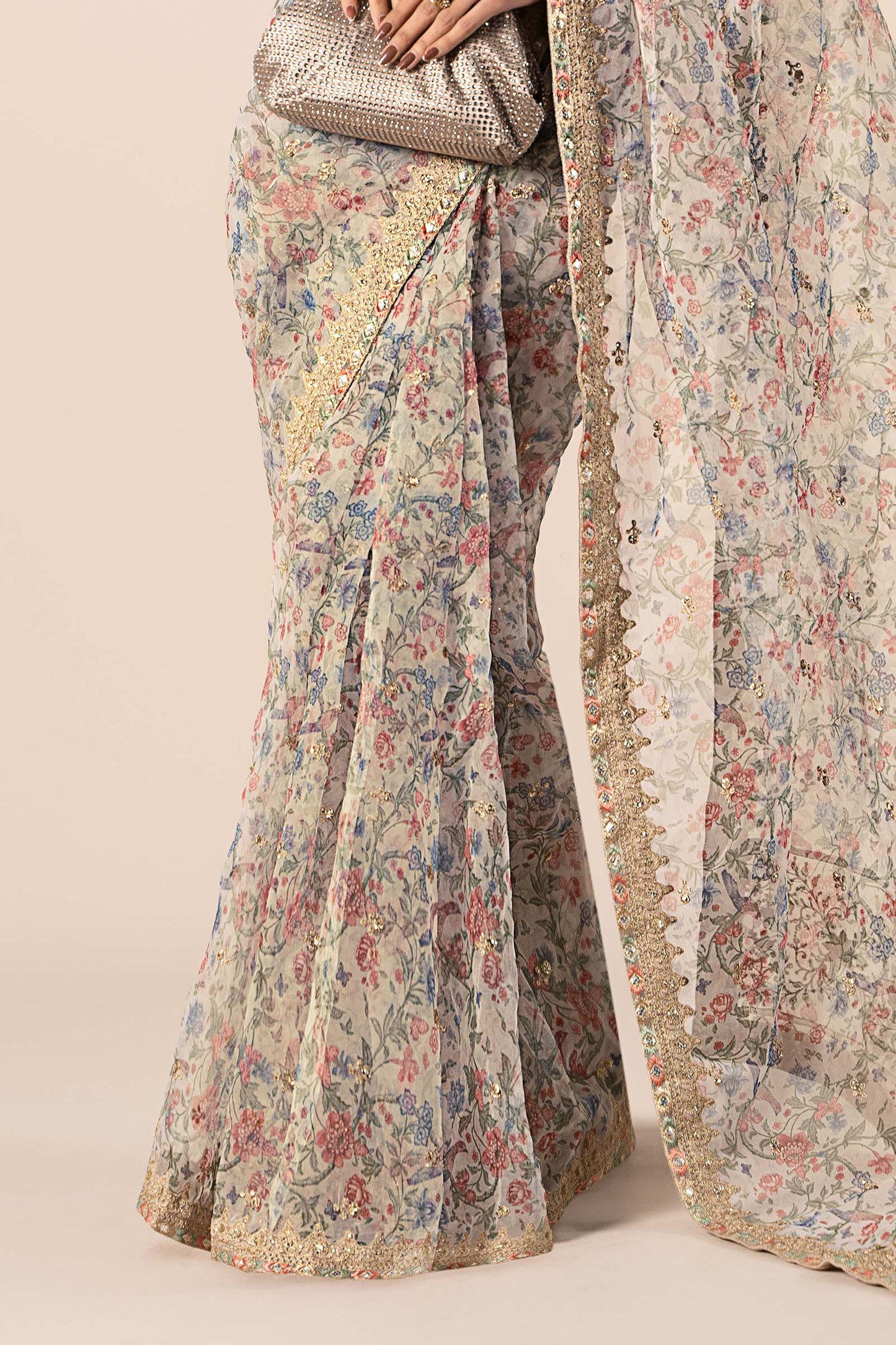 Embroidered Organza Saree SF-EF25-08-BEIGE