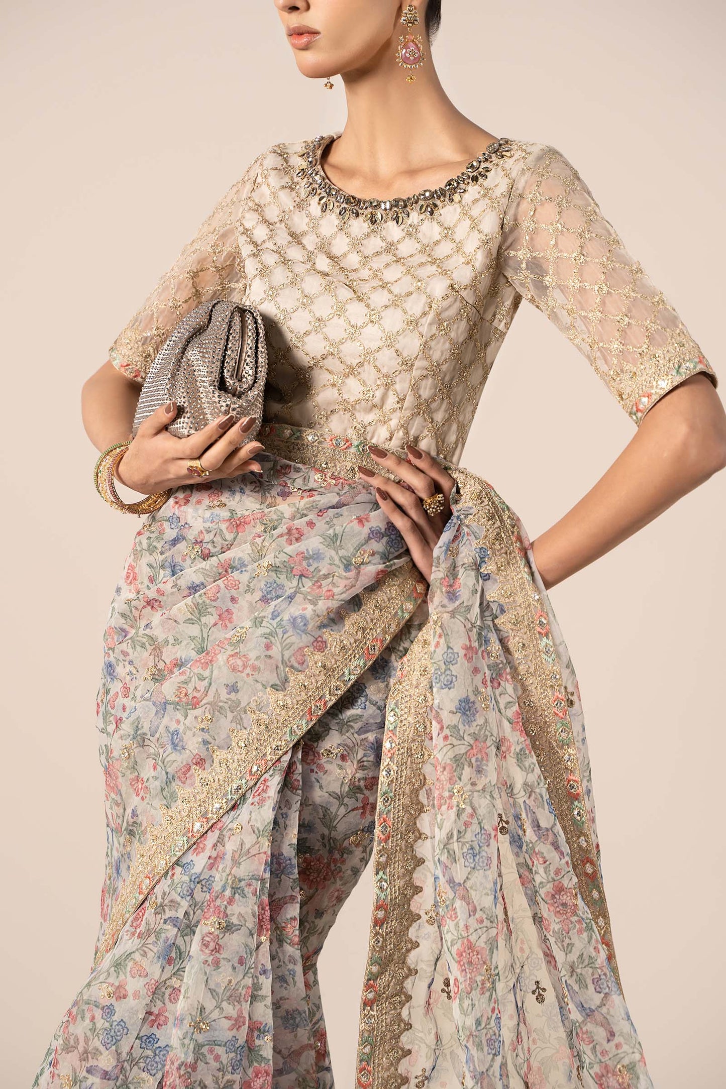 Embroidered Organza Saree SF-EF25-08-BEIGE