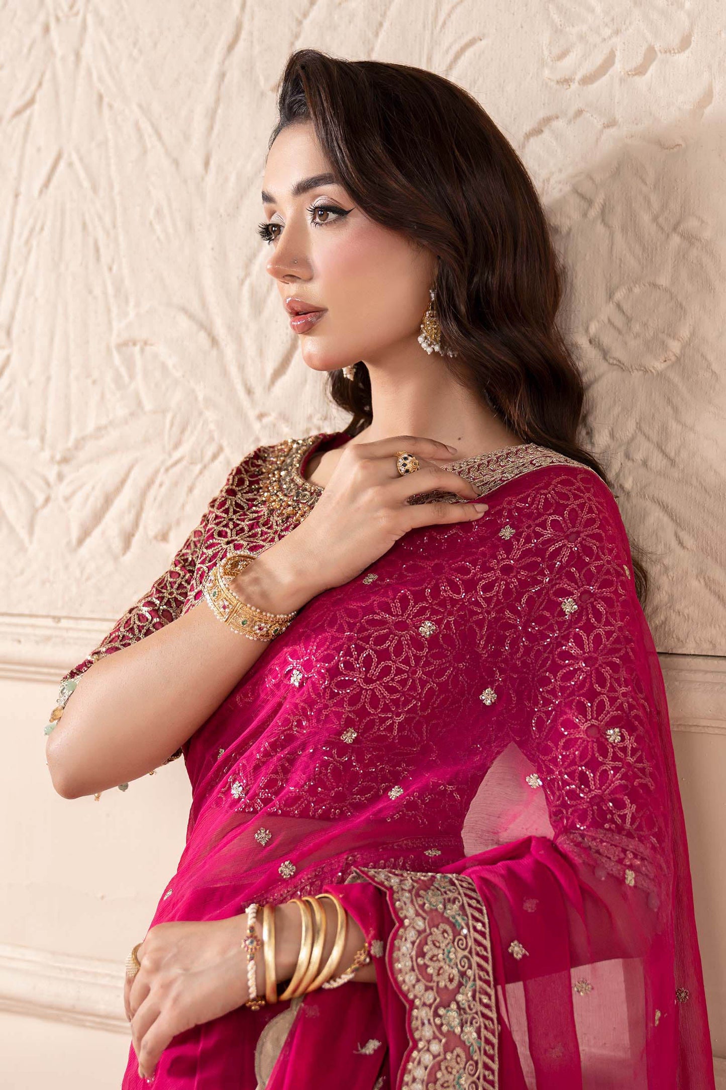 Embroidered Chiffon Saree SF-W25-05-Pink