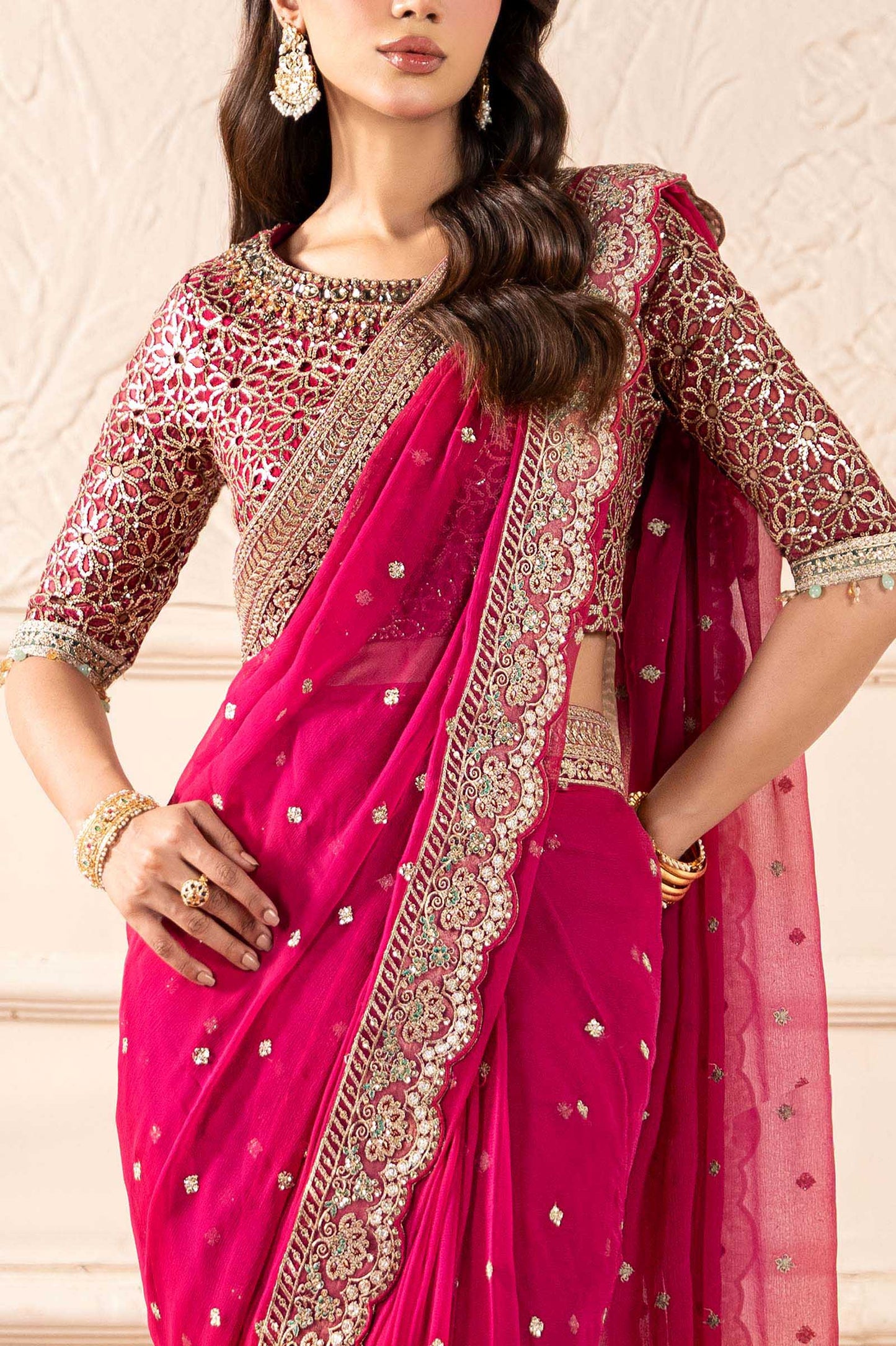 Embroidered Chiffon Saree SF-W25-05-Pink