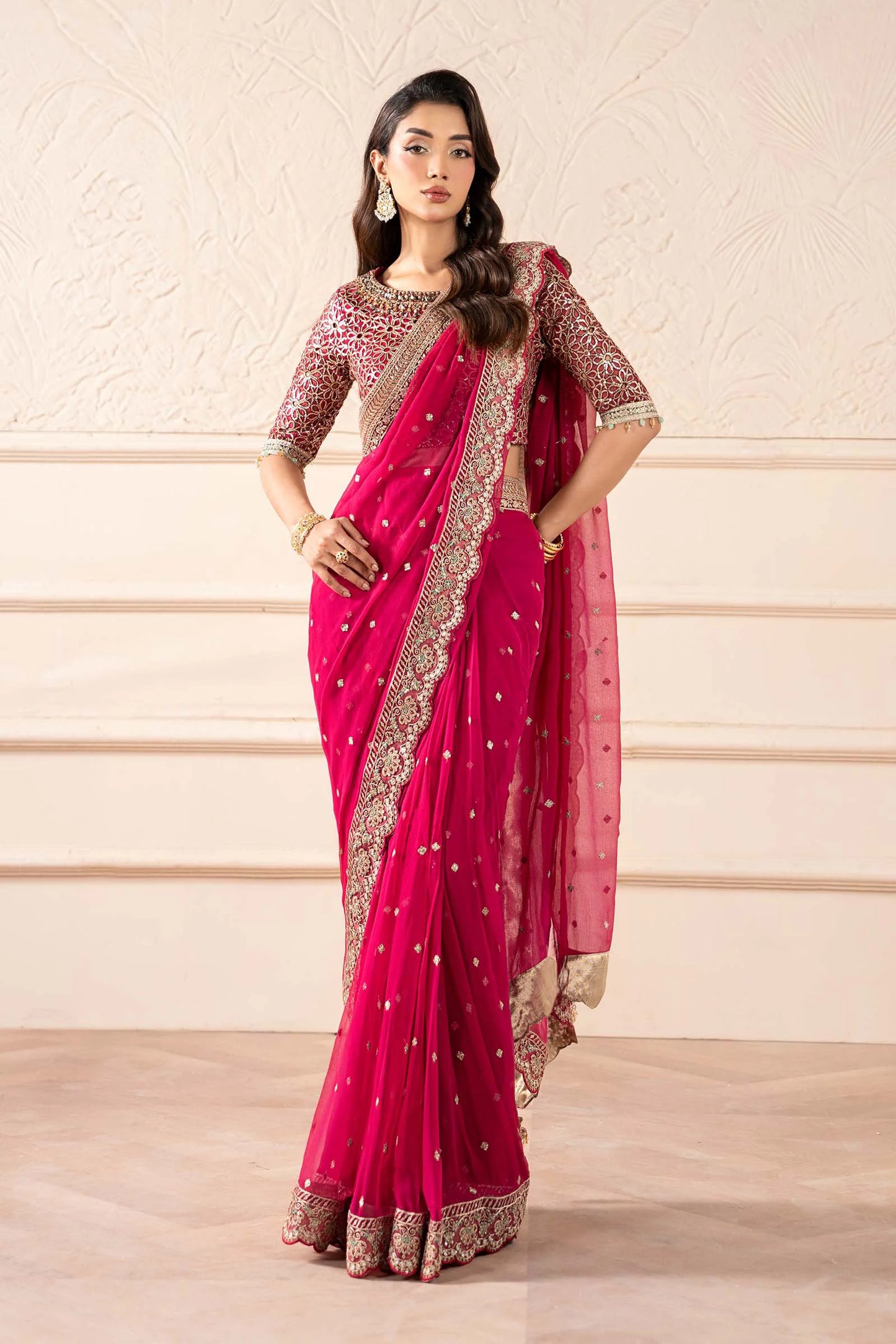 Embroidered Chiffon Saree SF-W25-05-Pink