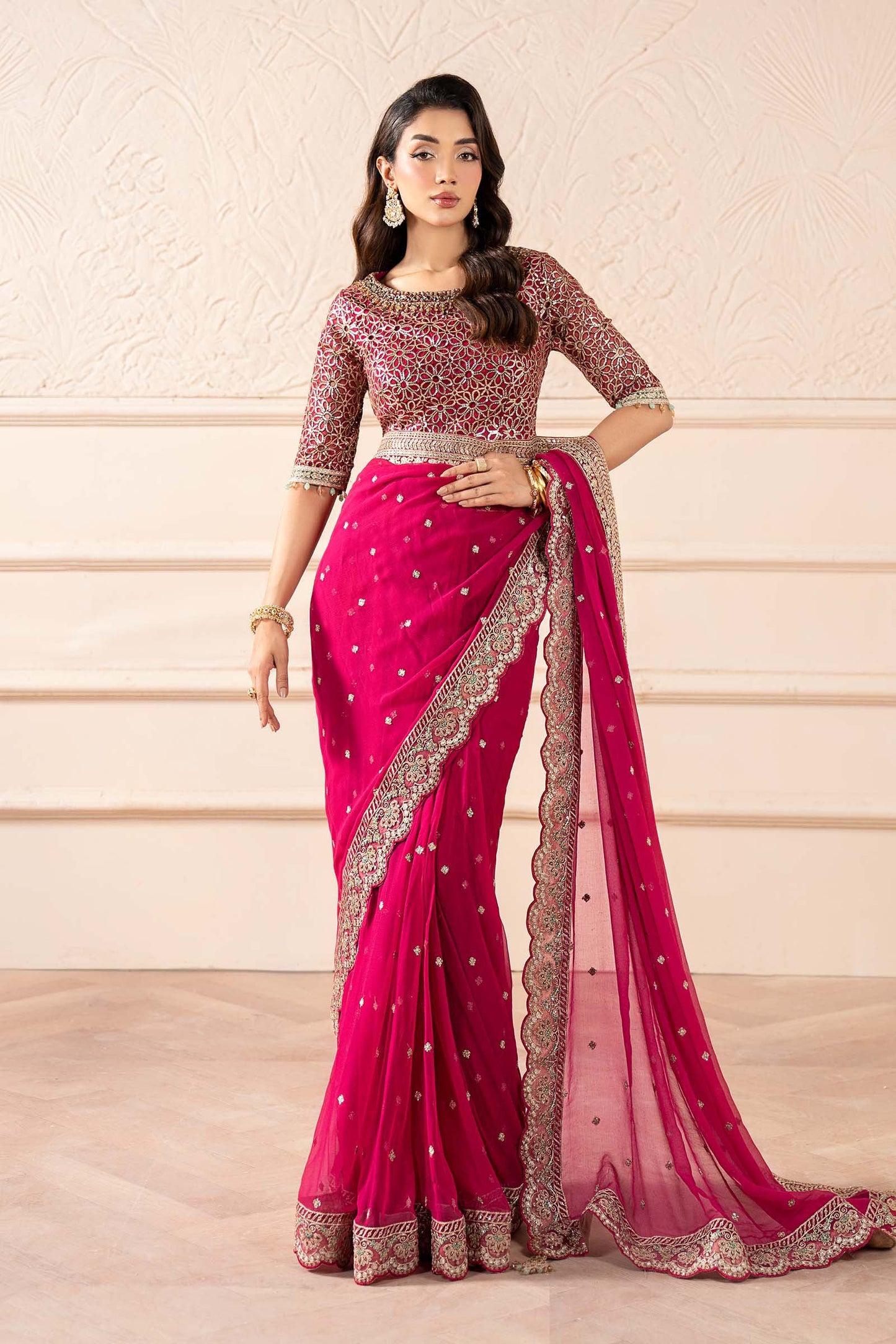 Embroidered Chiffon Saree SF-W25-05-Pink