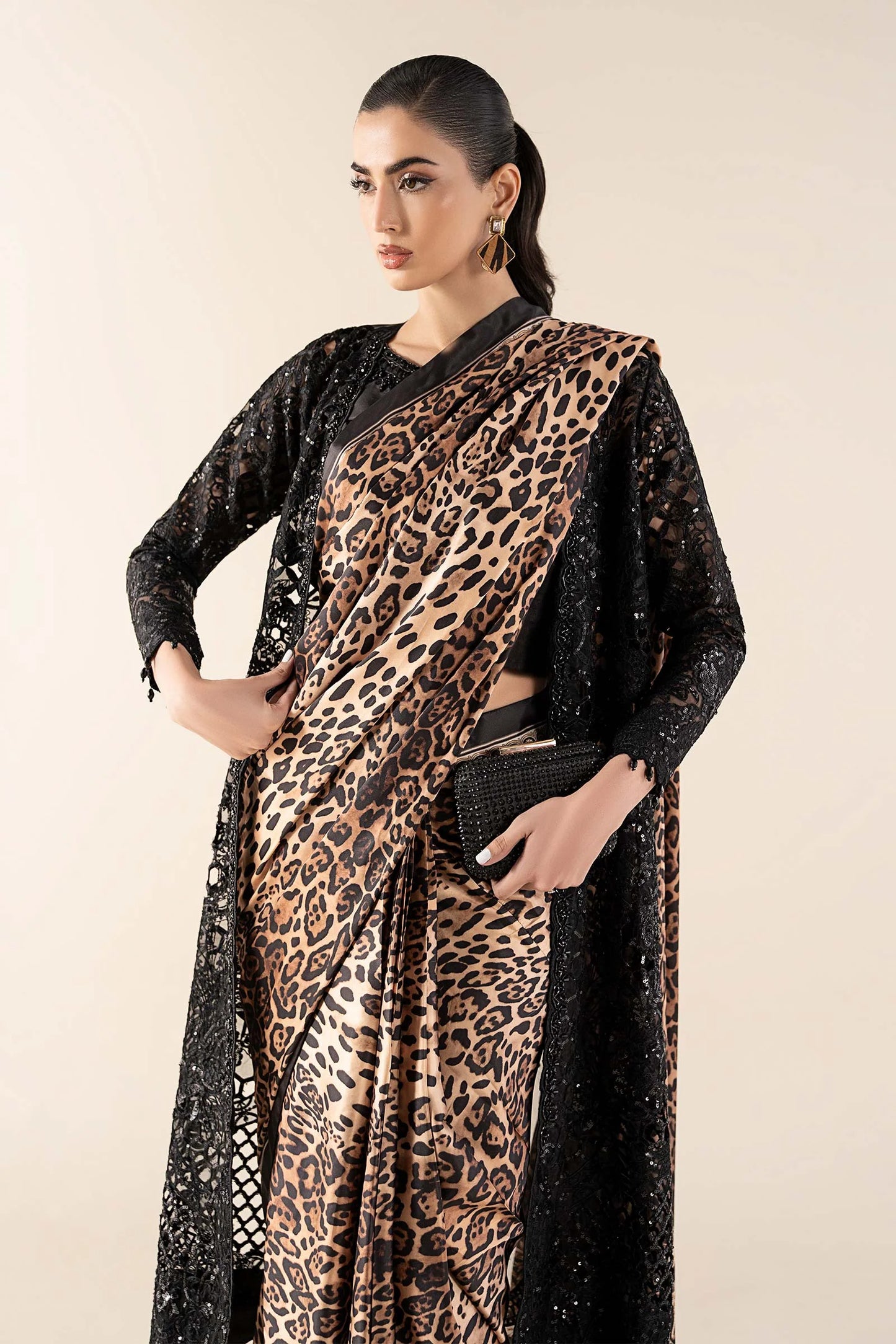 Embroidered Satin Silk Saree SF-W25-06-Black