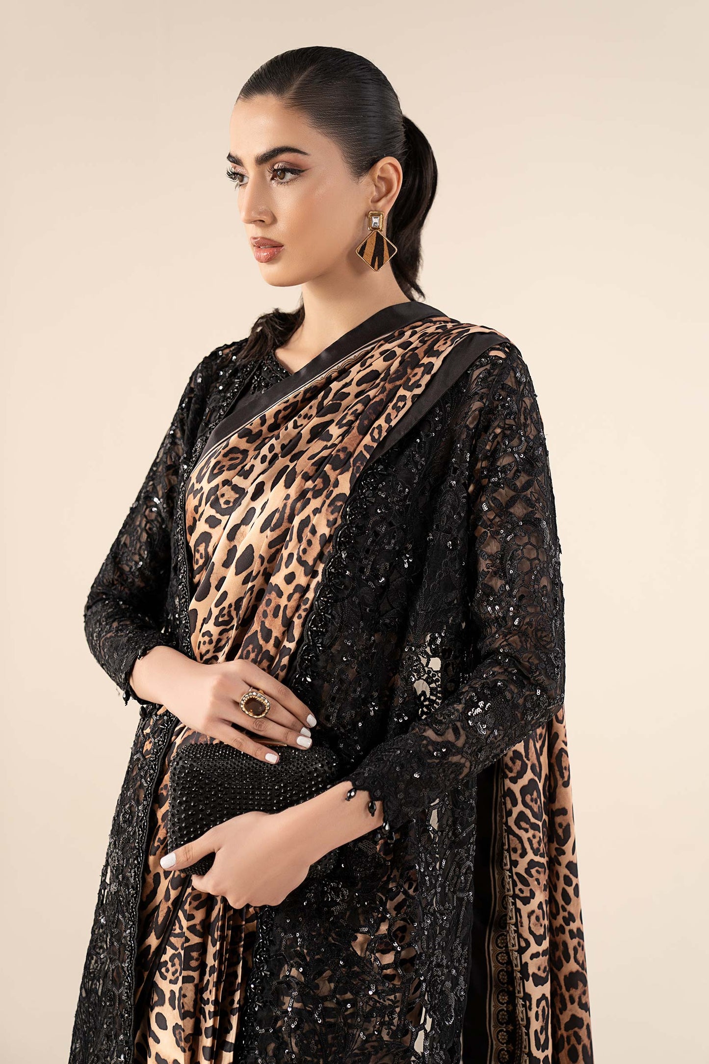 Embroidered Satin Silk Saree SF-W25-06-Black