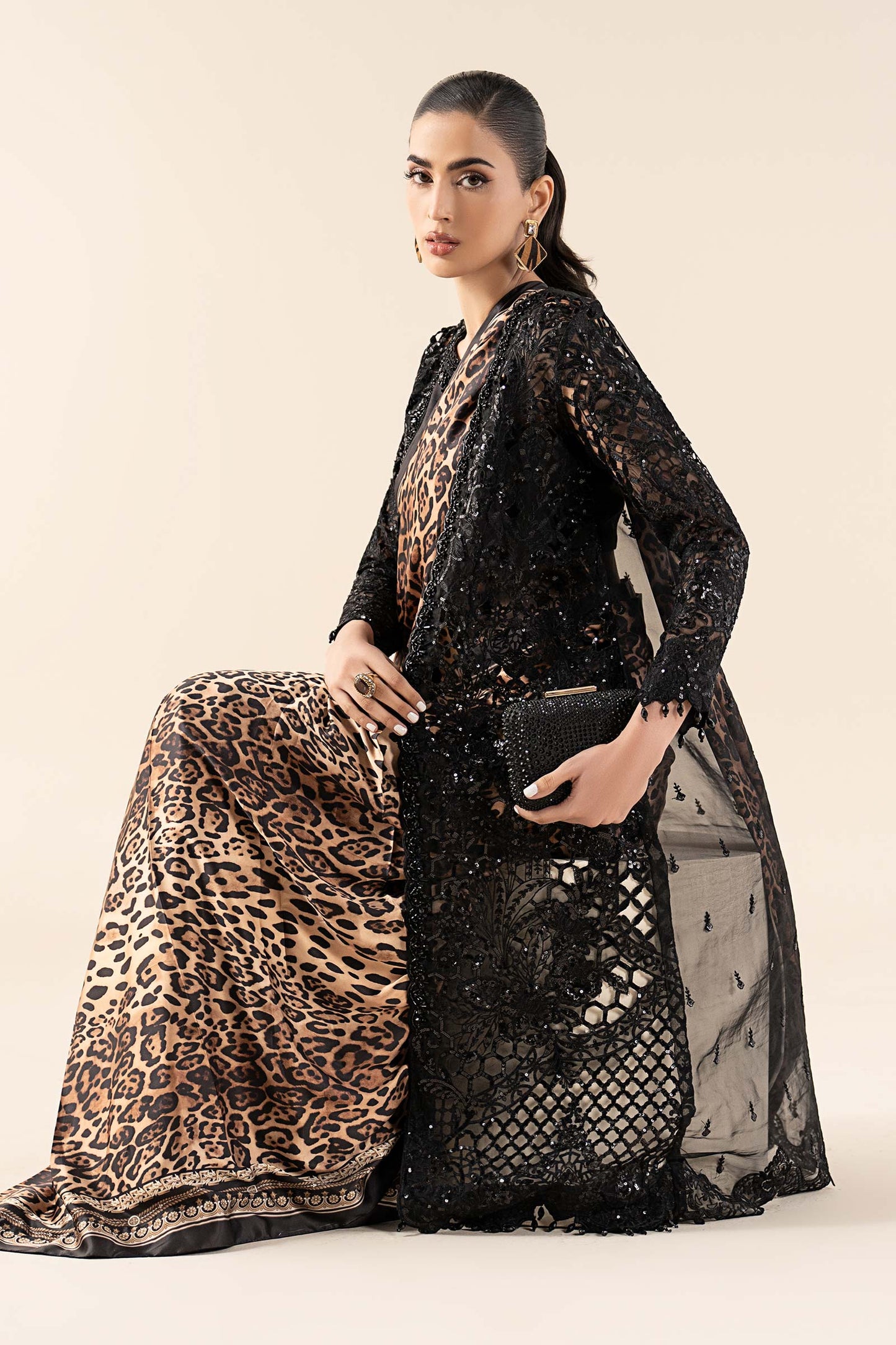 Embroidered Satin Silk Saree SF-W25-06-Black