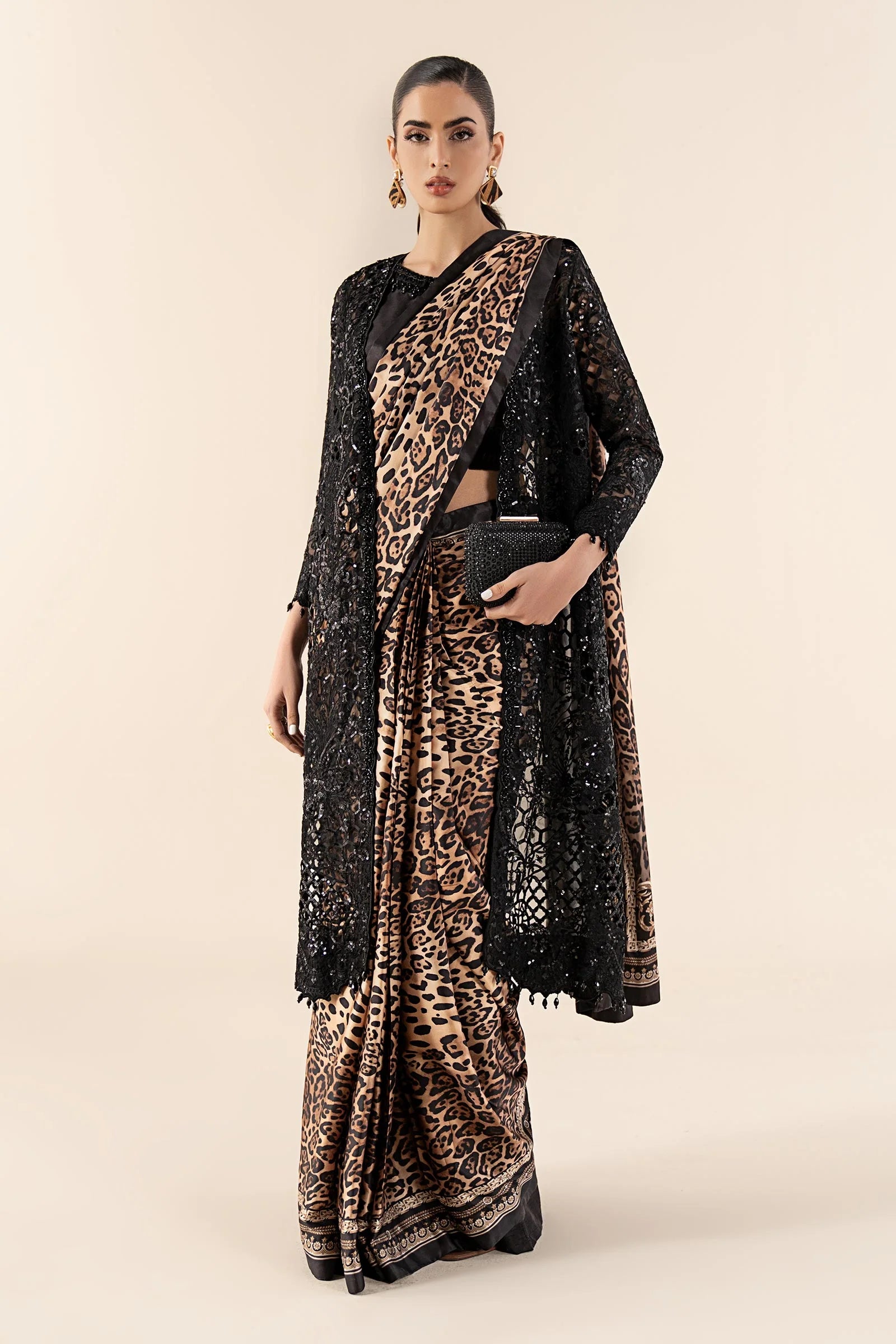 Embroidered Satin Silk Saree SF-W25-06-Black