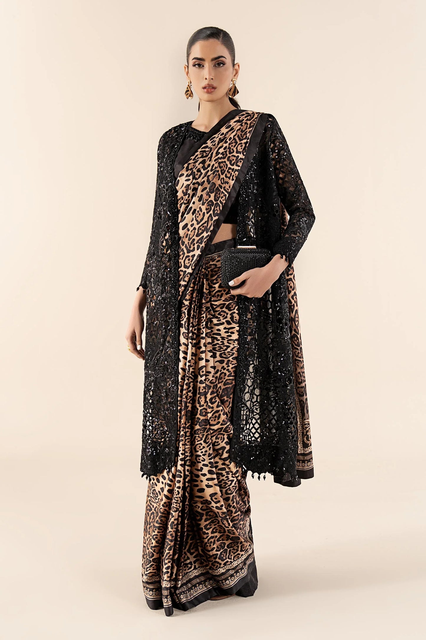 Embroidered Satin Silk Saree SF-W25-06-Black