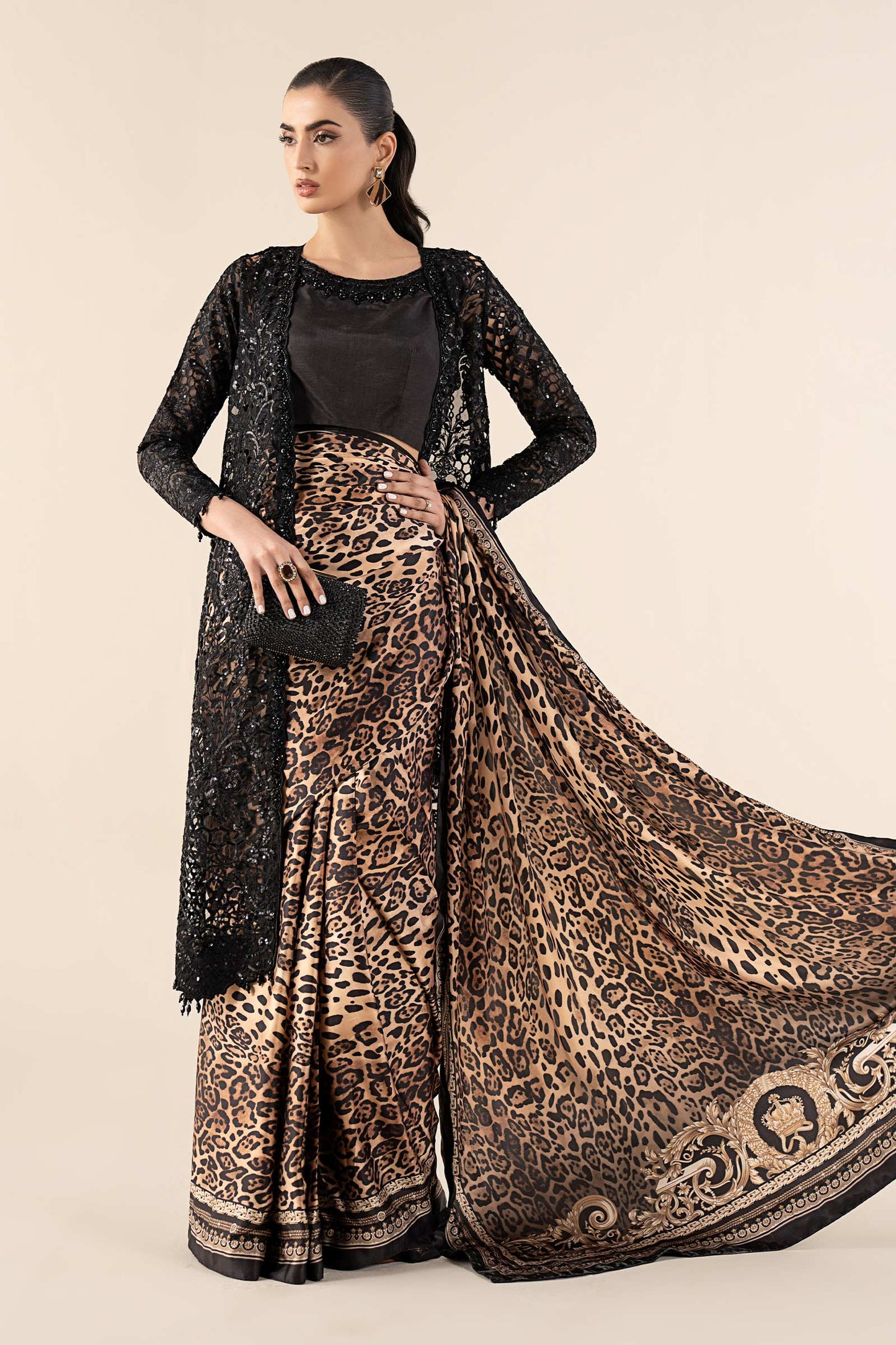 Embroidered Satin Silk Saree SF-W25-06-Black