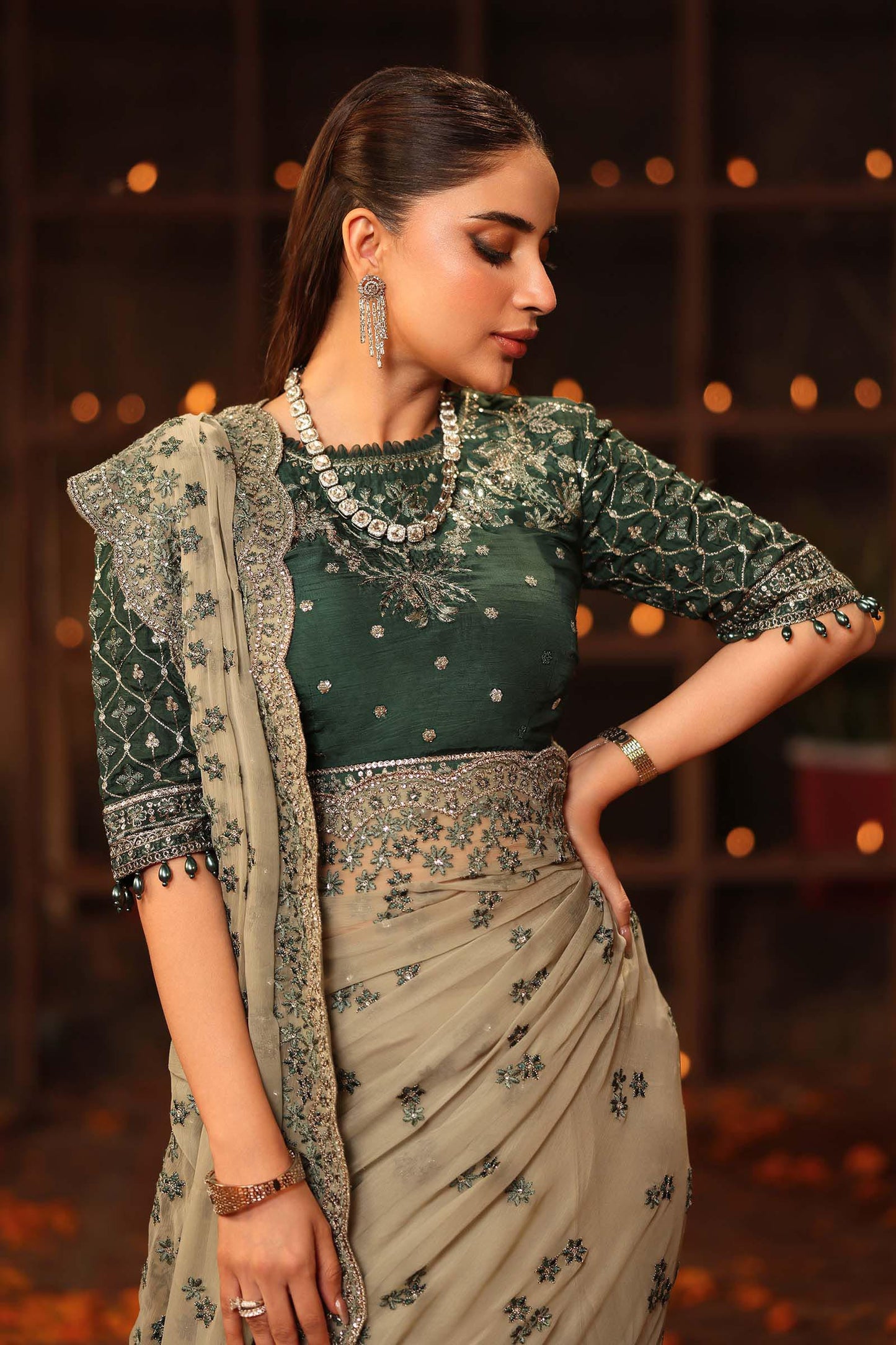 Embroidered Chiffon Saree SF-W25-36-Green