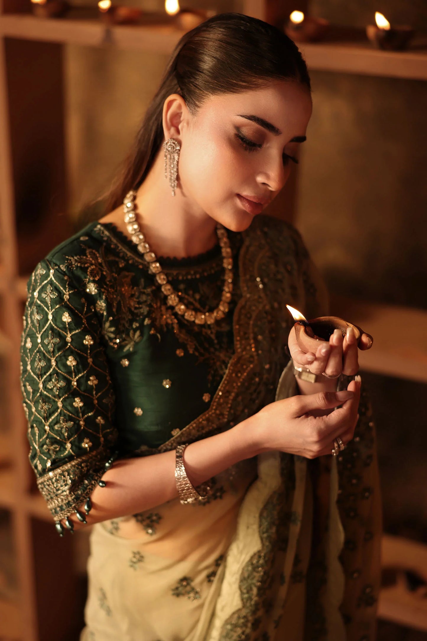 Embroidered Chiffon Saree SF-W25-36-Green