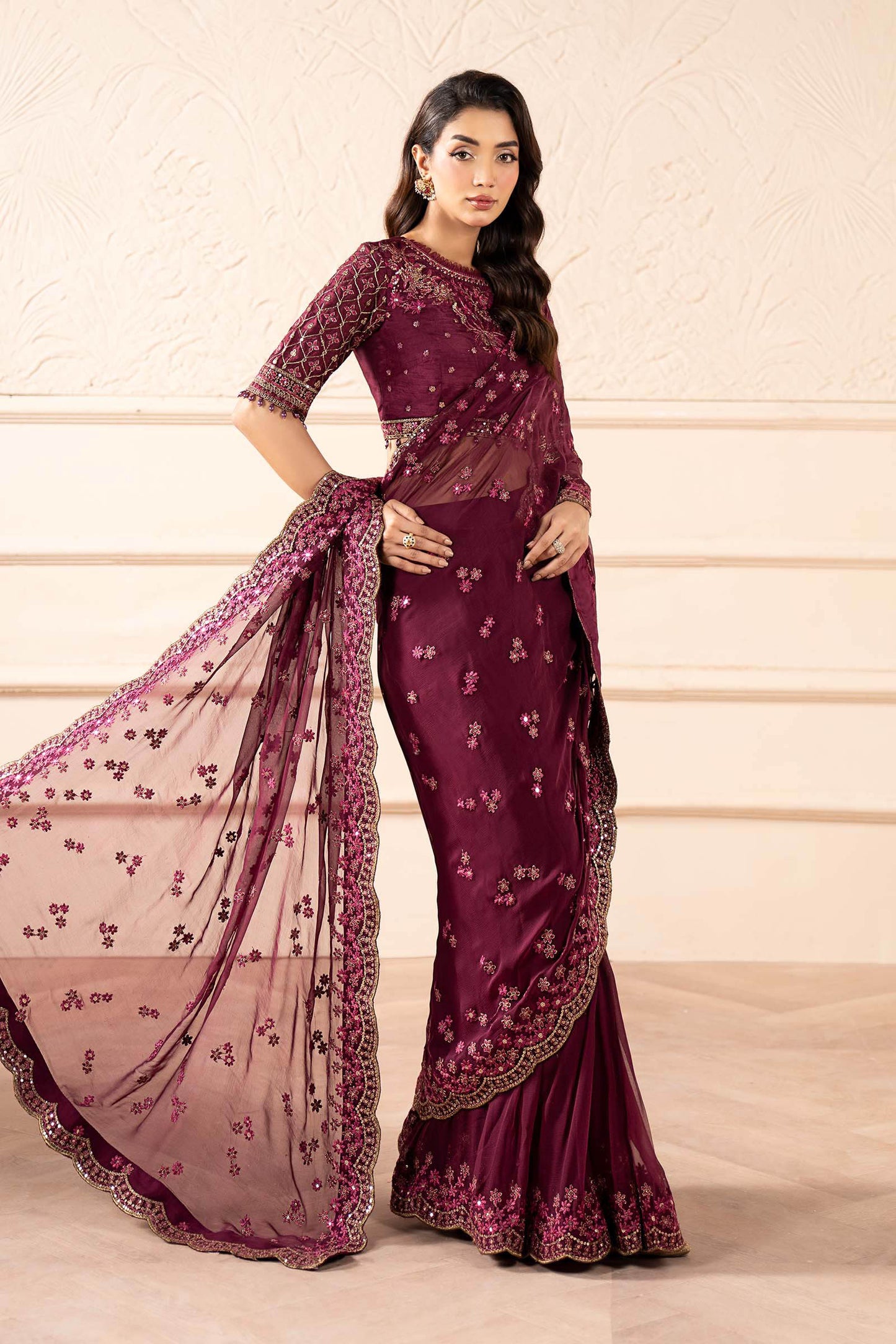 Embroidered Chiffon Saree SF-W25-36-Plum